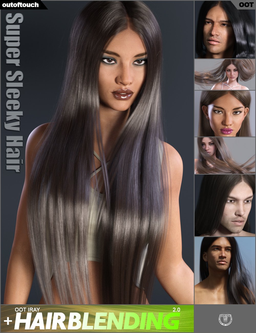 Super Sleeky Hair for Genesis 3 Female(s) and Genesis 3 Male(s) and OOT Hairblending 2.0
