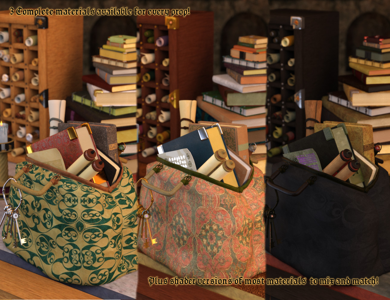 FSL Fantasy Clutter Books Scrolls & Accessories by: Fuseling, 3D Models by Daz 3D