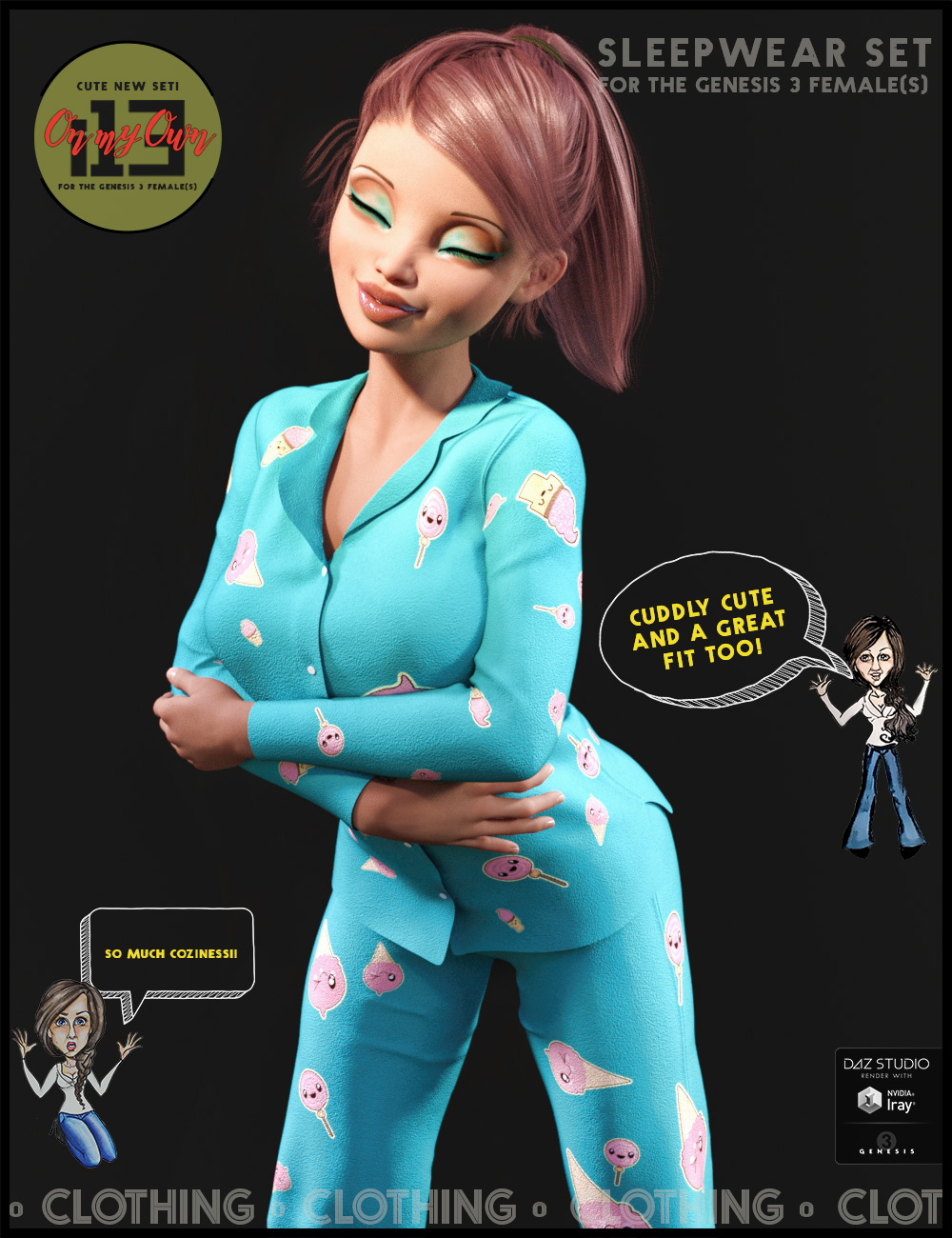 i13 On My Own Sleepwear for the Genesis 3 Female(s) by: ironman13, 3D Models by Daz 3D