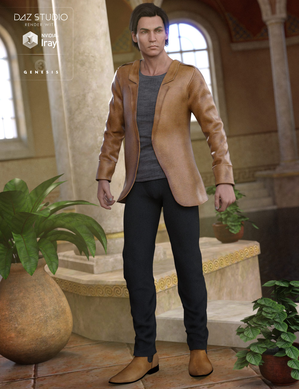Leather Style Outfit for Genesis 3 Male(s) by: 4blueyes, 3D Models by Daz 3D