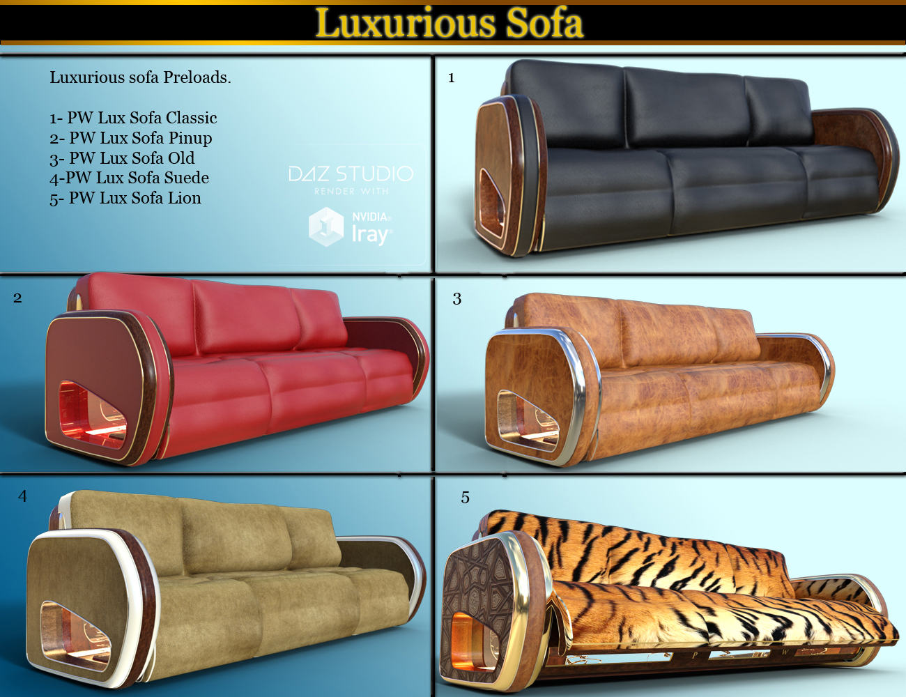 Luxurious Chair and Sofa by: PW Productions, 3D Models by Daz 3D