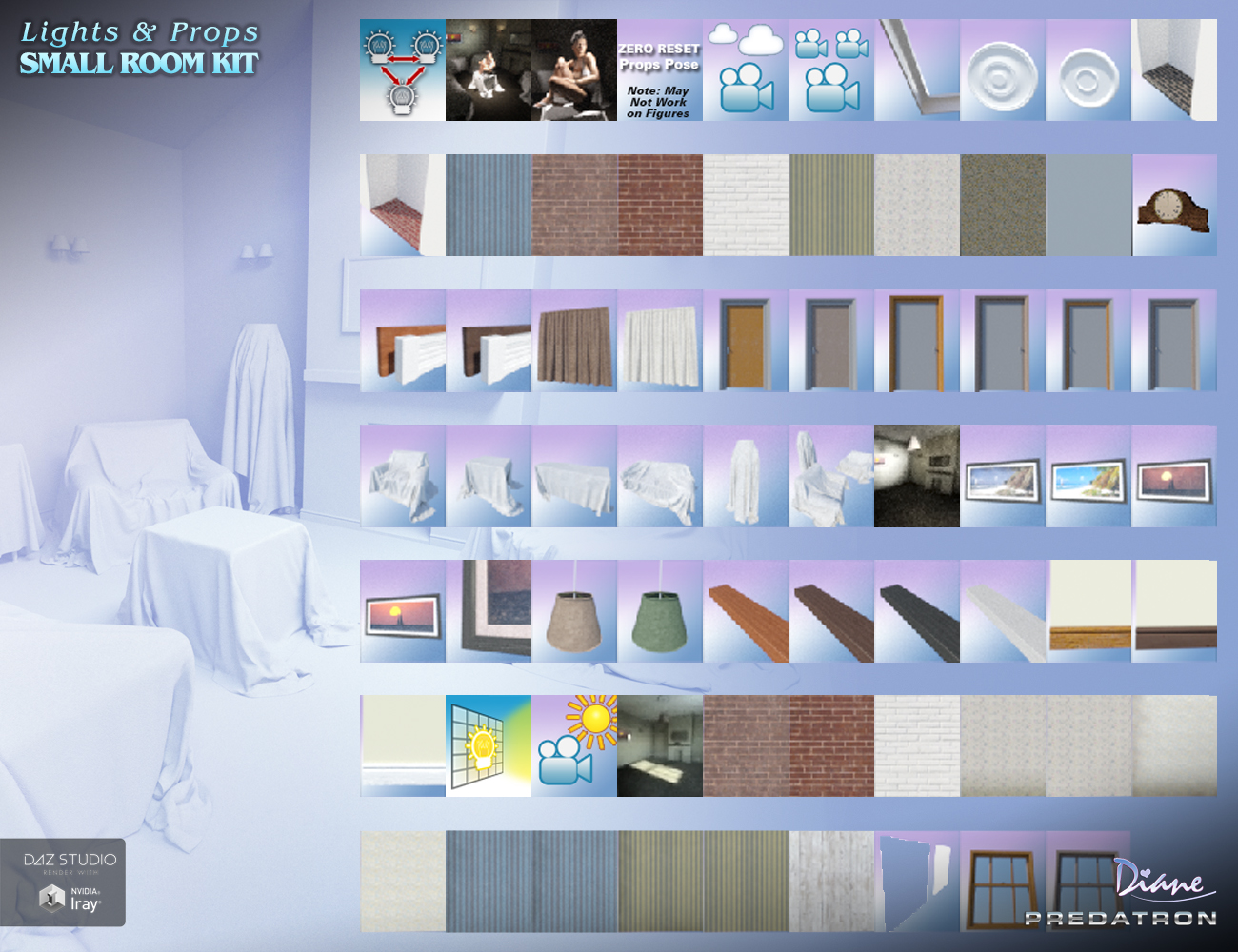 Small Room Kit: Lights and Props Small Room Kit: Lights and Props by: PredatronDiane, 3D Models by Daz 3D