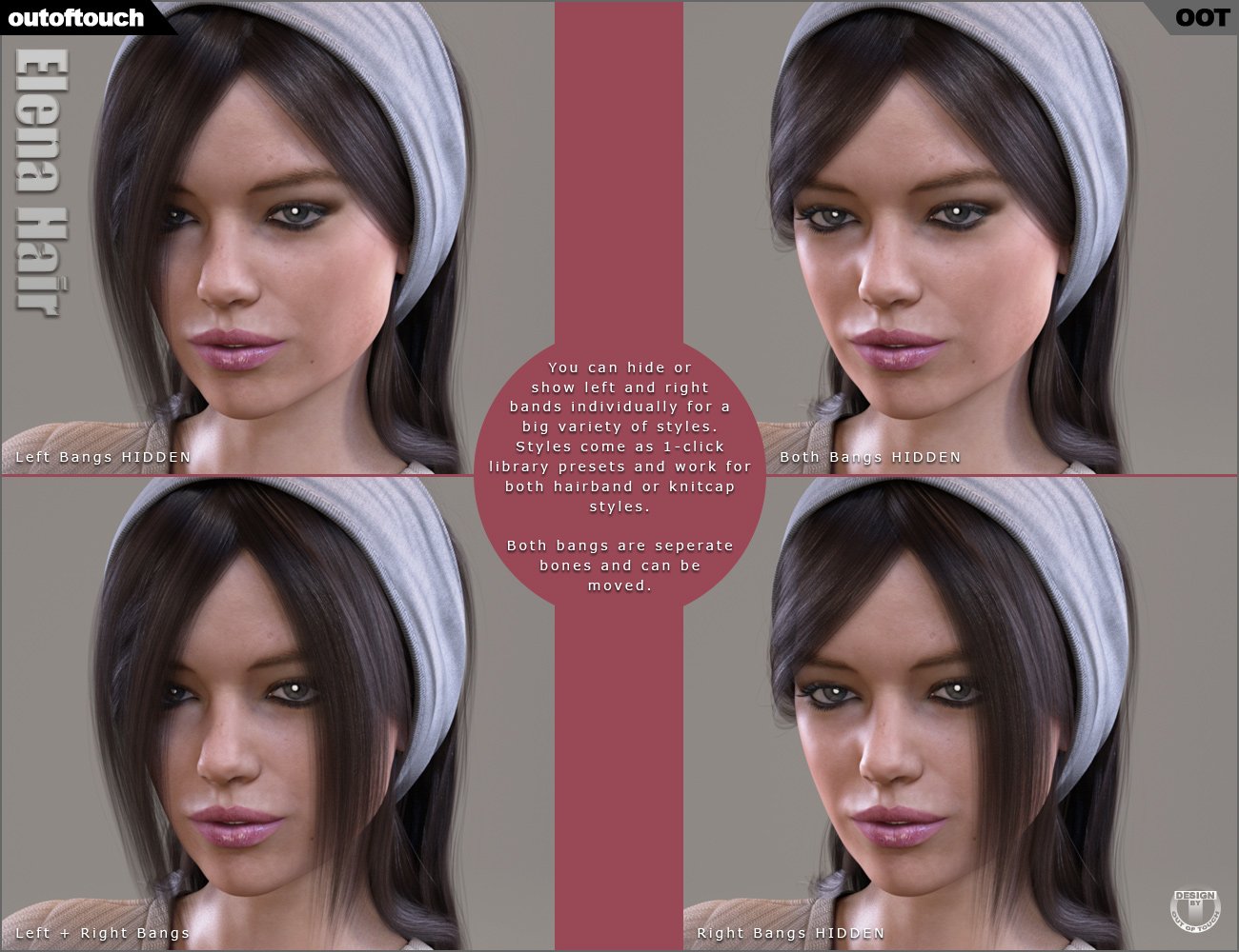 Elena Hair and OOT Hairblending 2.0 for Genesis 3 Female(s) by: outoftouch, 3D Models by Daz 3D
