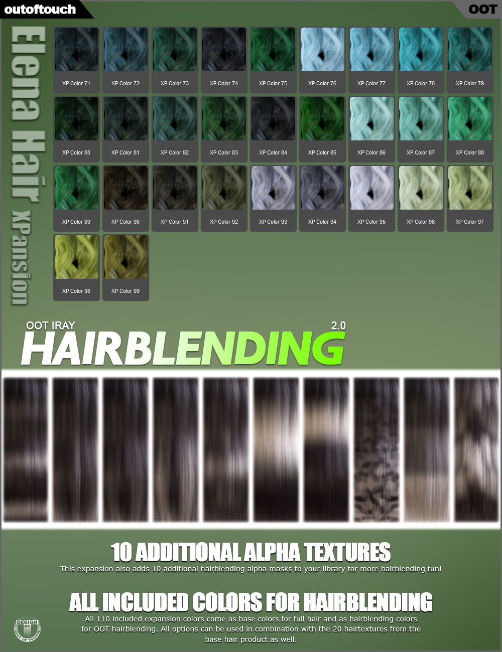 Elena Hair and OOT Hairblending 2.0 Texture XPansion by: outoftouch, 3D Models by Daz 3D