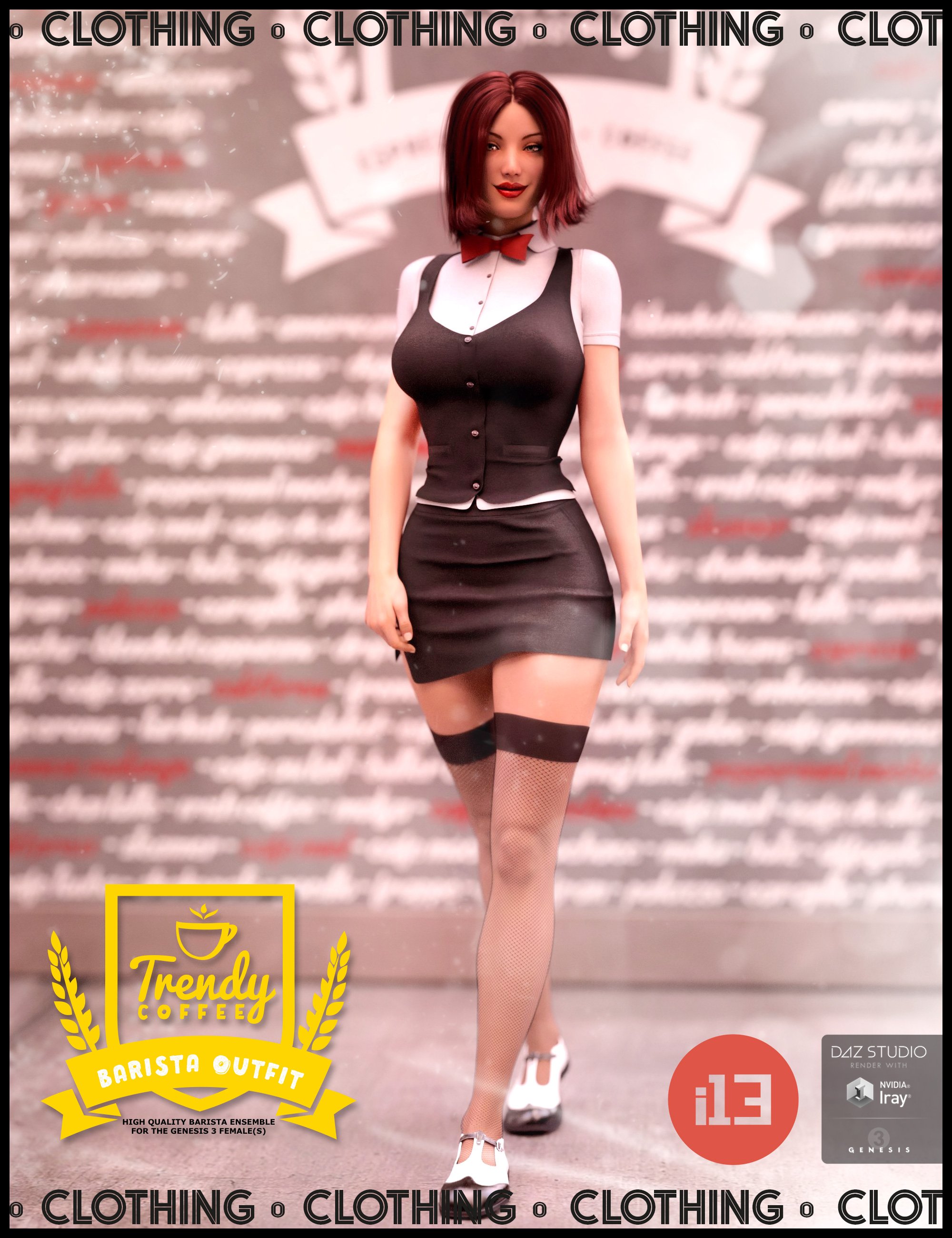 i13 Trendy Coffee Shop Barista Outfit for the Genesis 3 Female(s) by: ironman13, 3D Models by Daz 3D