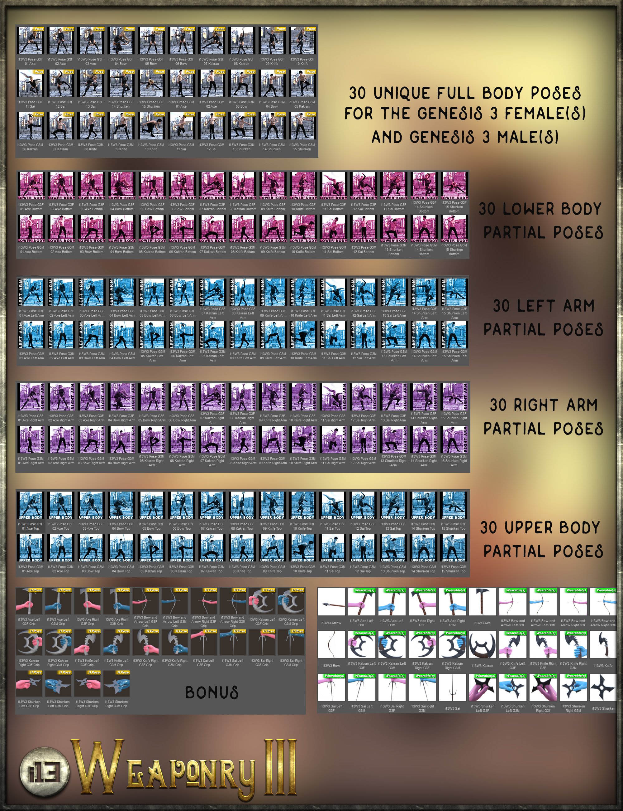 i13 Weaponry 3 and Poses i13 Weaponry 3 and Poses by: ironman13, 3D Models by Daz 3D