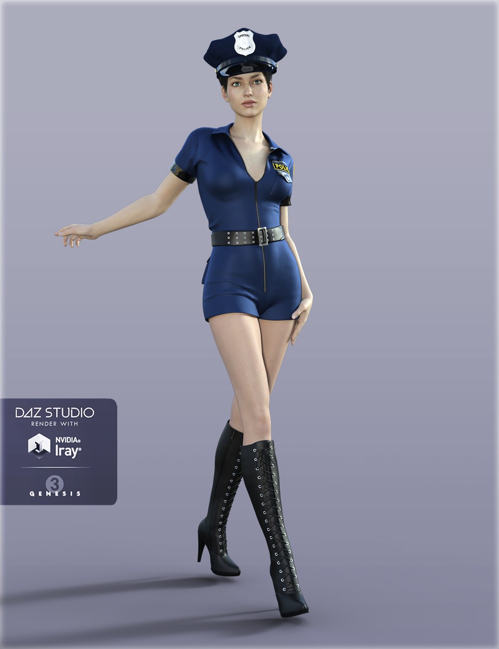 H&C Sexy Police Costume for Genesis 3 Female(s) by: IH Kang, 3D Models by Daz 3D