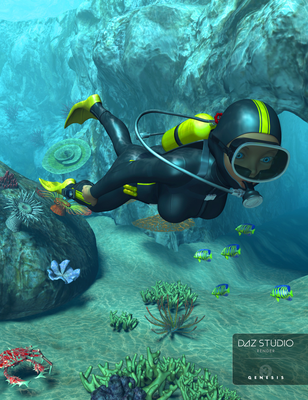 Scuba Diver for Genesis 3 Female(s) by: HolbeinC, 3D Models by Daz 3D