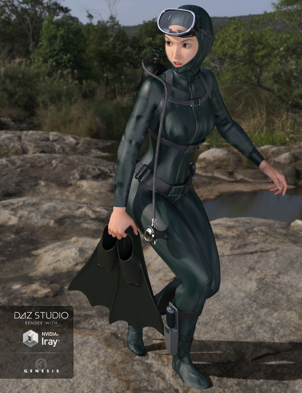 Scuba Diver for Genesis 3 Female(s) by: HolbeinC, 3D Models by Daz 3D
