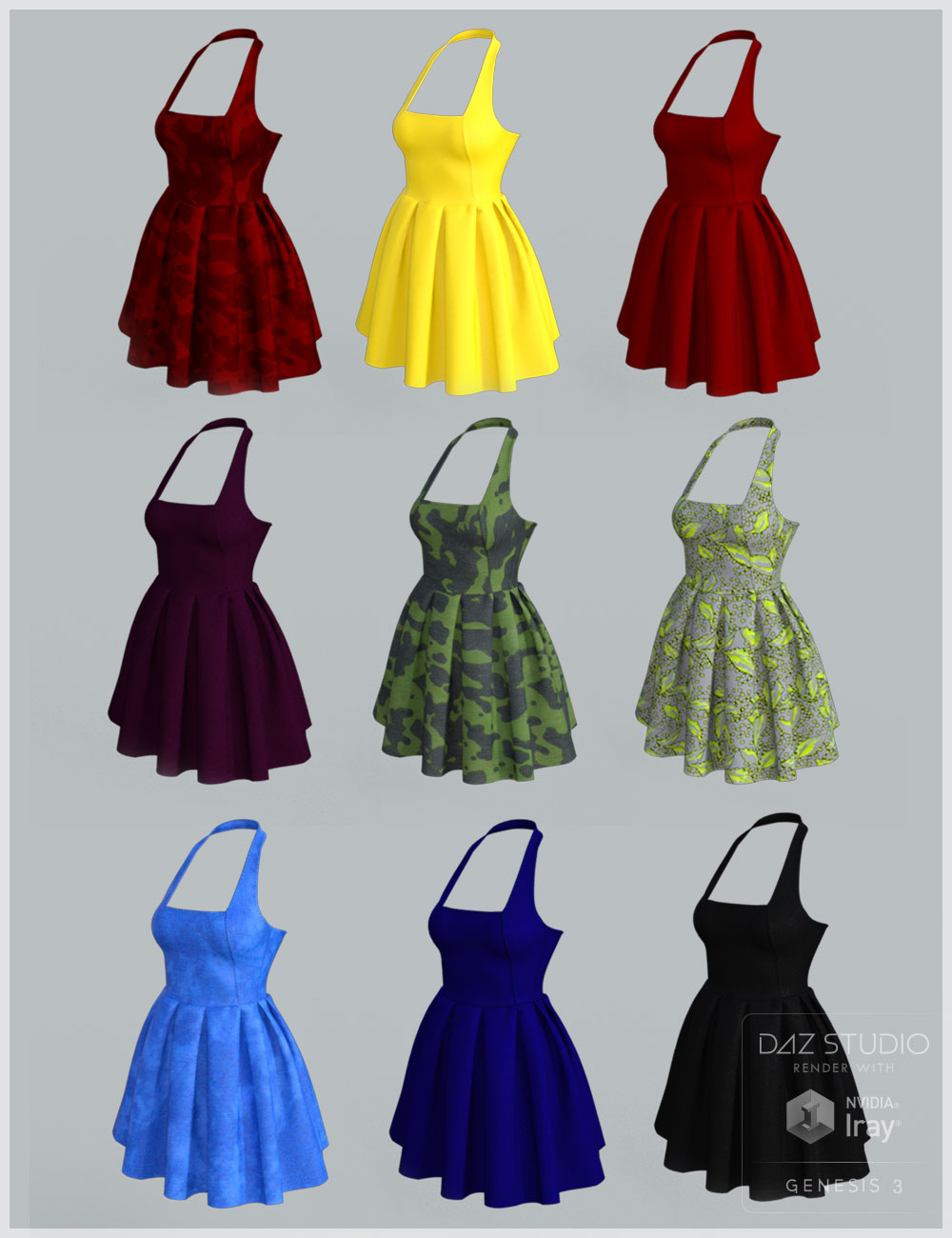 Braces Sun Dress for Genesis 3 Female(s) by: Cute3D, 3D Models by Daz 3D