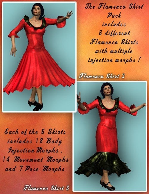 Spanish Rose -- V3 Flamenco Skirt Pack by: , 3D Models by Daz 3D