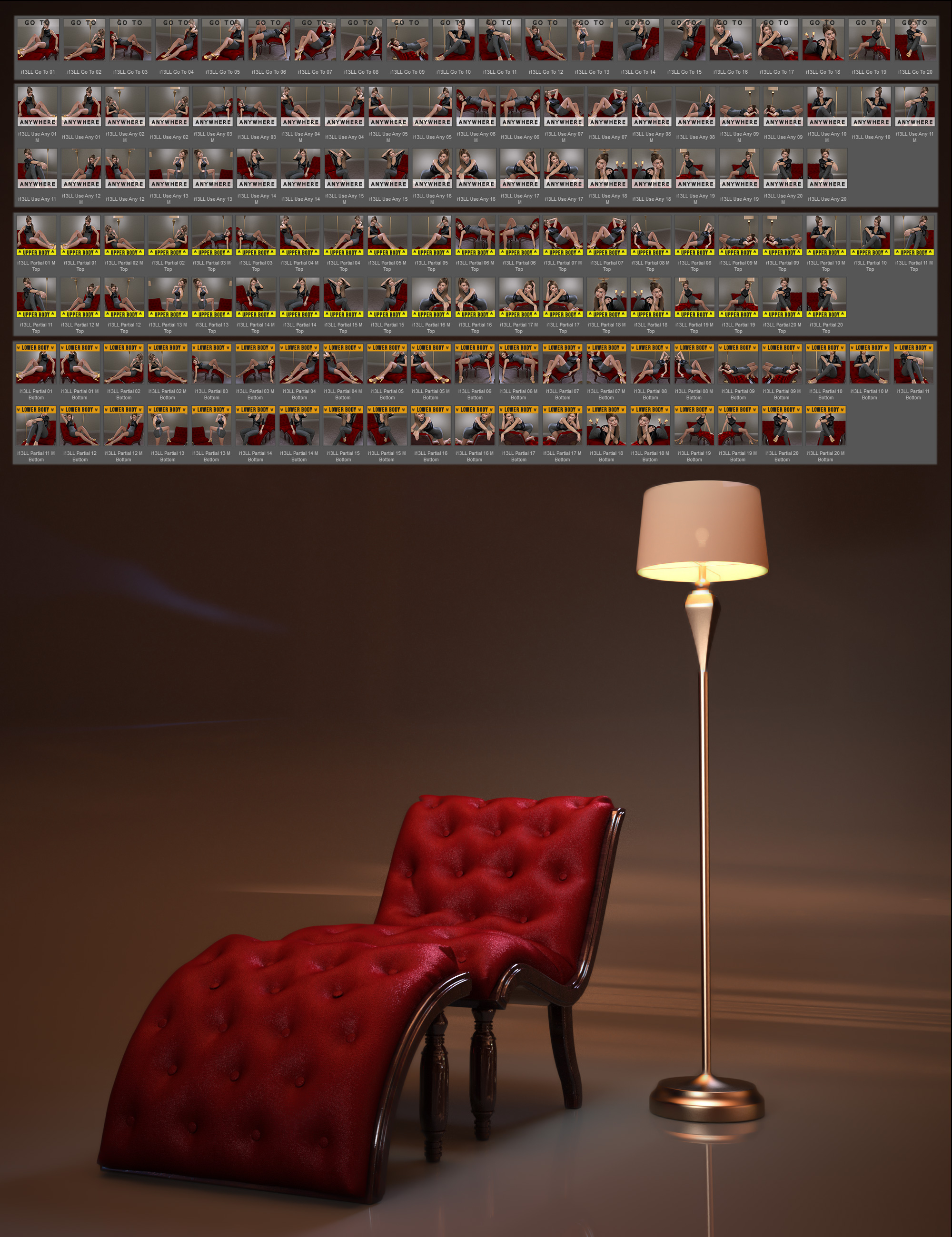 i13 Lovely Lounging Poses and Furniture for Genesis 3 Female(s) by: ironman13, 3D Models by Daz 3D