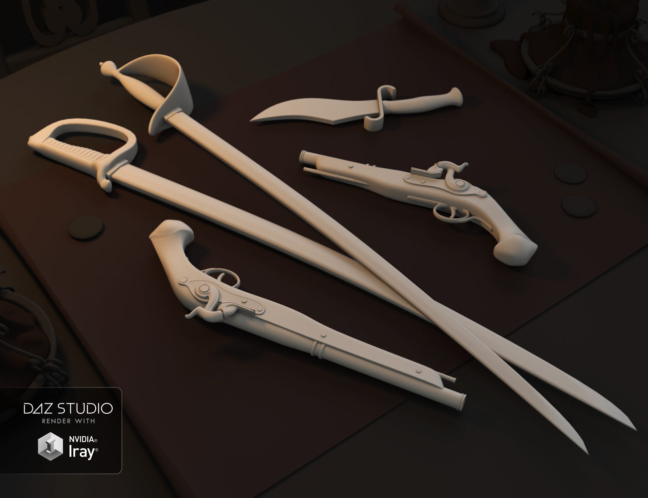 Pirate Weapons for Genesis 3 and 8 Male(s) and Female(s) by: Val3dart, 3D Models by Daz 3D