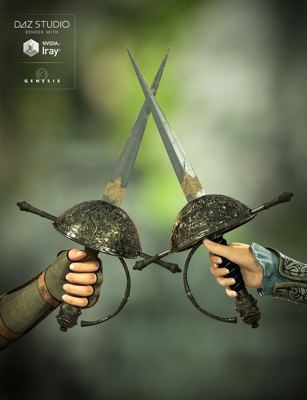 Cazoleta Swords and Poses for Genesis 3 Male(s) and Female(s) by: Didier, 3D Models by Daz 3D