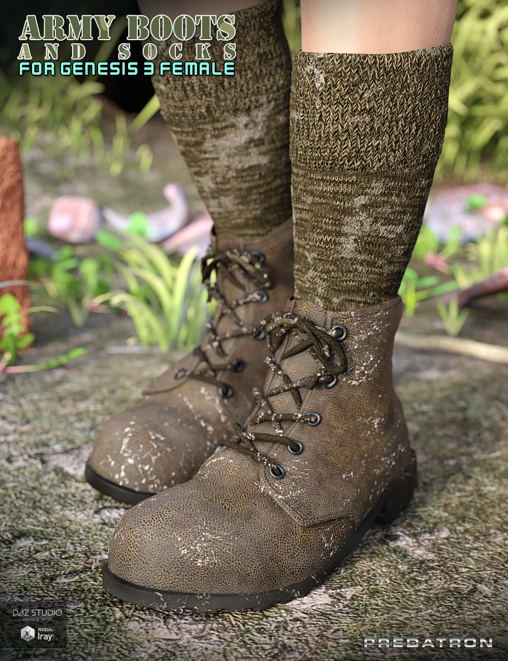 Army Boots and Socks for Genesis 3 Female(s) by: Predatron, 3D Models by Daz 3D