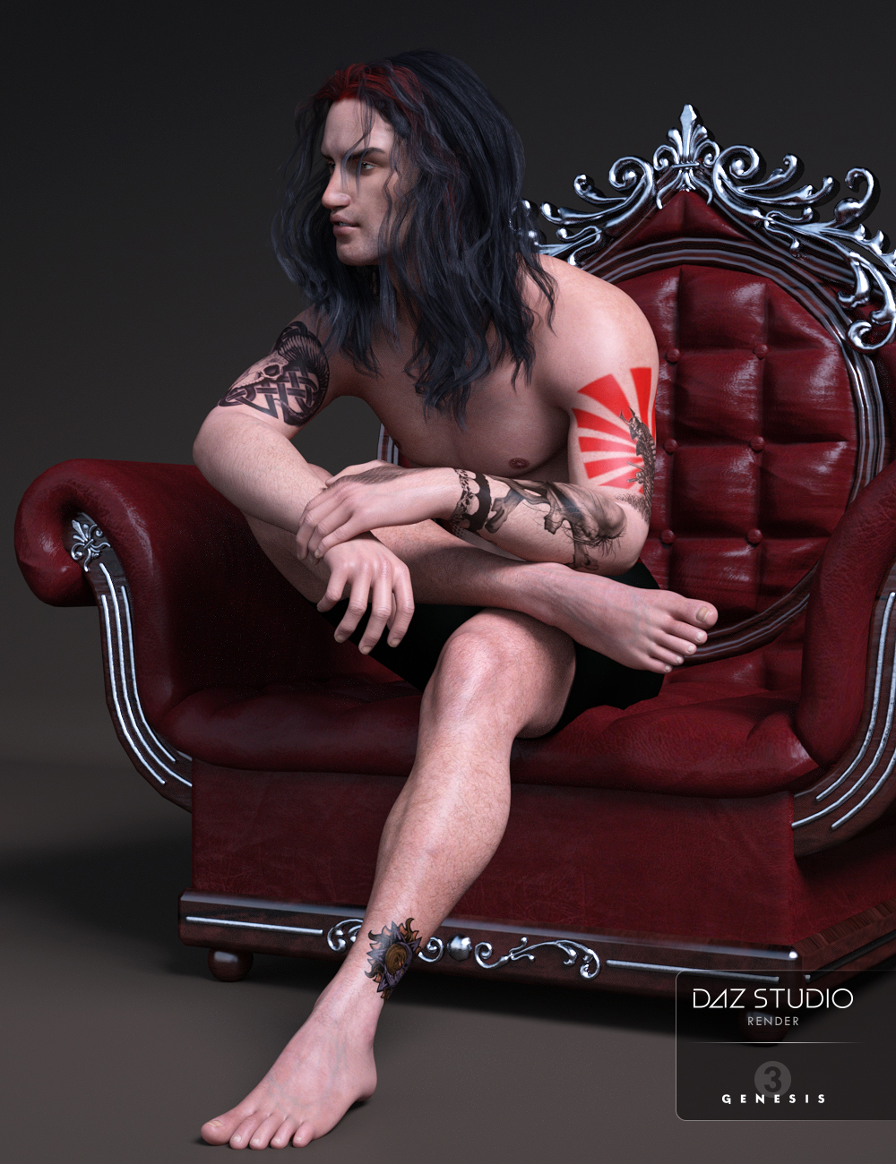 LIE Tattoo Presets for Genesis 3 Male by: Darwins Mishap(s), 3D Models by Daz 3D