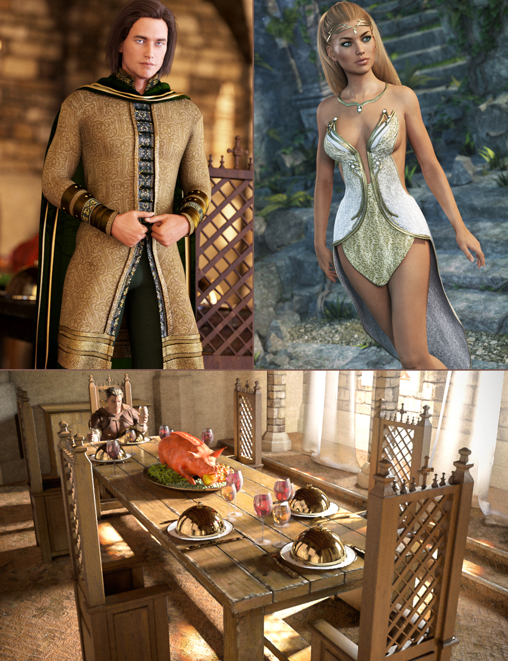Ancient Dining Hall Bundle by: , 3D Models by Daz 3D