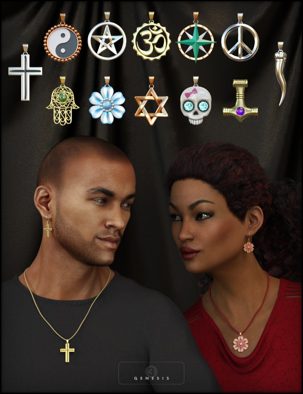 Necklace & Earring Collection for Genesis 3 Male(s) and Female(s) by: Fisty & Darc, 3D Models by Daz 3D