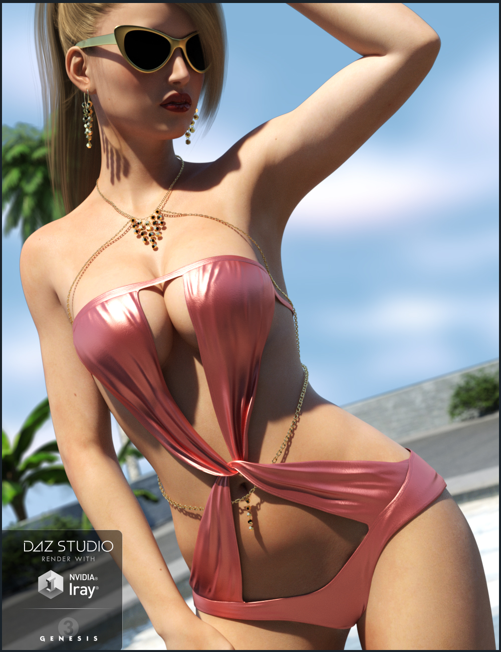 Poolside Glam Outfit for Genesis 3 Female(s) by: Nikisatez, 3D Models by Daz 3D
