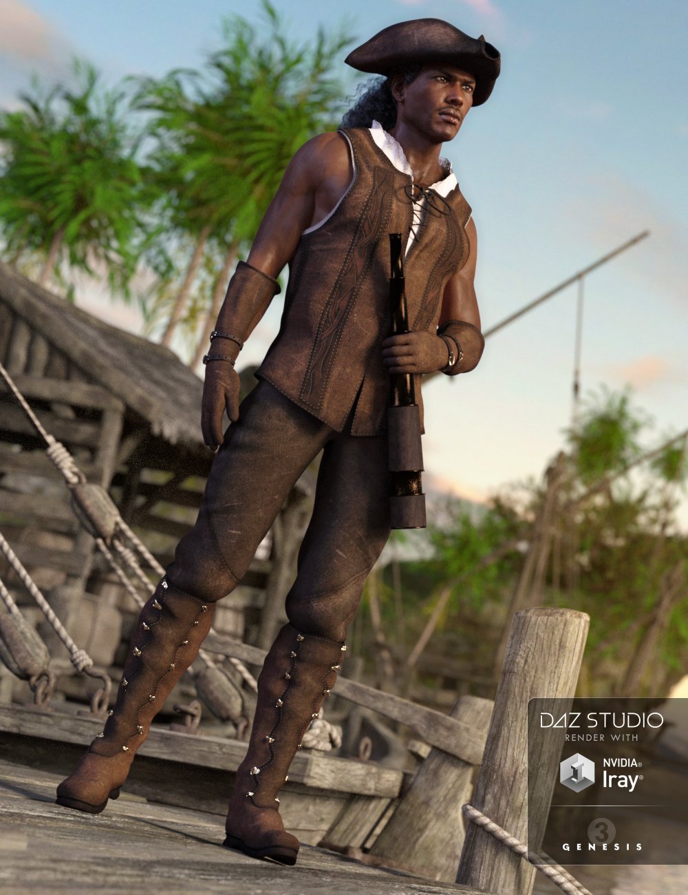 Ship Captain Outfit for Genesis 3 Male(s) by: , 3D Models by Daz 3D