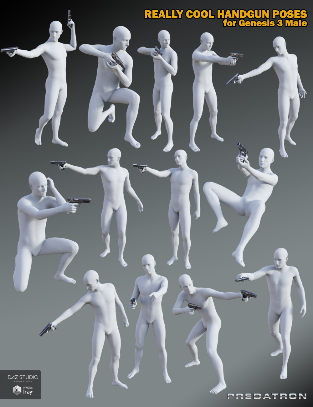 Really Cool Handgun and Poses for Genesis 3 Male by: Predatron, 3D Models by Daz 3D