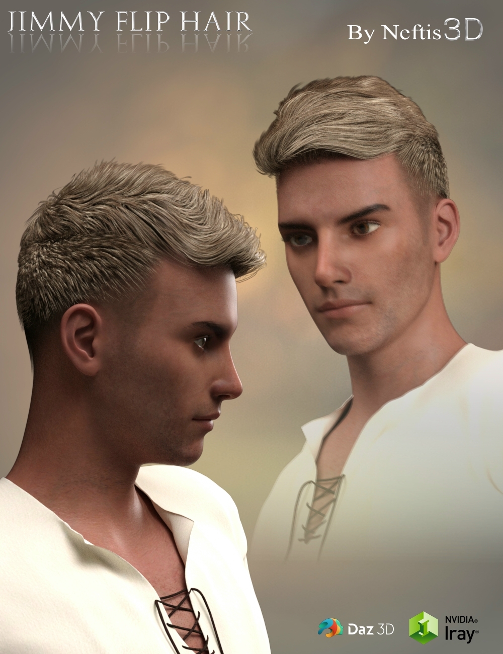 Jimmy Flip Hair for Genesis 3 Male(s) by: Neftis3D, 3D Models by Daz 3D