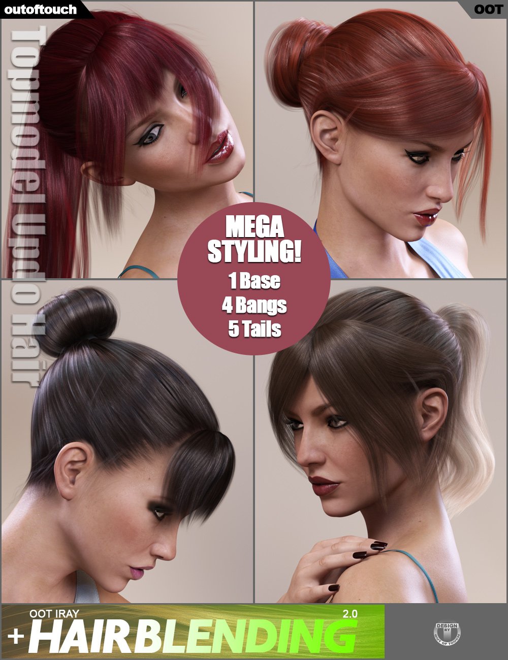 Topmodel Updo Hair and OOT Hairblending 2.0 for Genesis 3 Female(s) by: outoftouch, 3D Models by Daz 3D