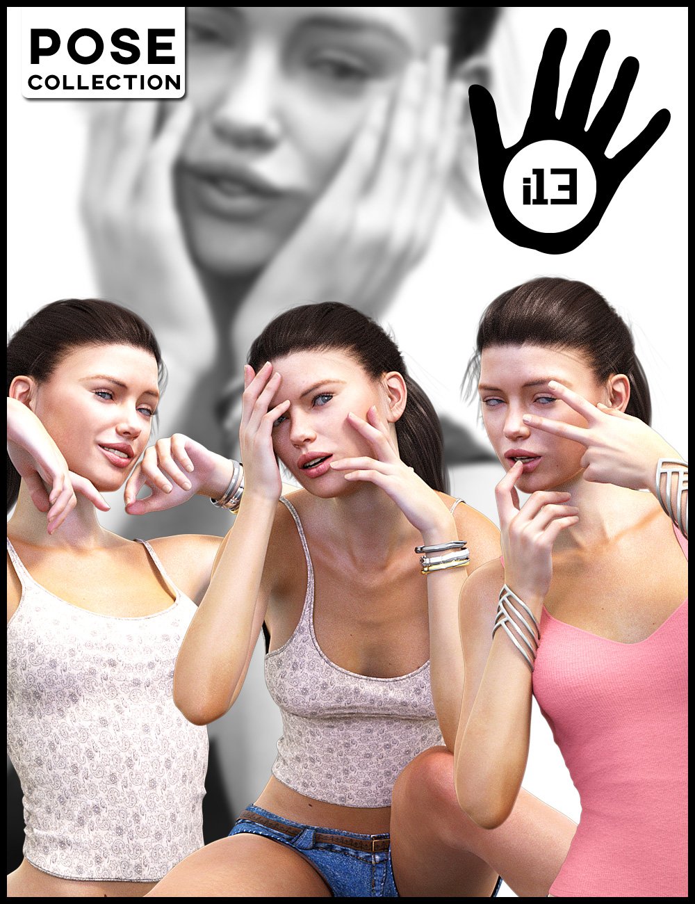 i13 Hands Touching Face Pose Collection for Genesis 3 Female by: ironman13, 3D Models by Daz 3D
