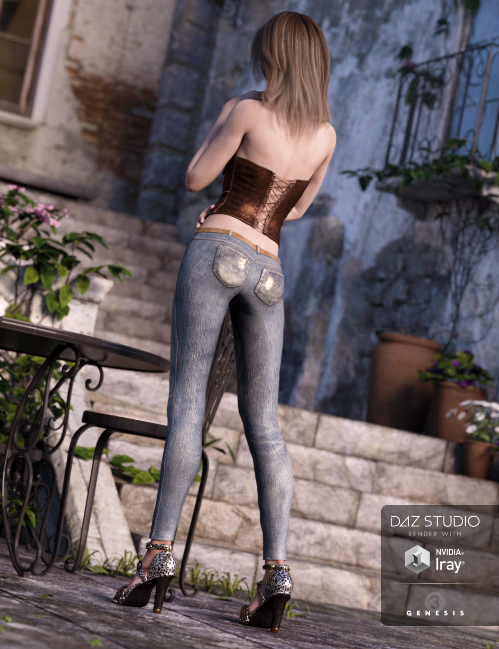 Skinny Jeans and Corset Outfit for Genesis 3 Female(s) by: Barbara BrundonShox-DesignUmblefugly, 3D Models by Daz 3D