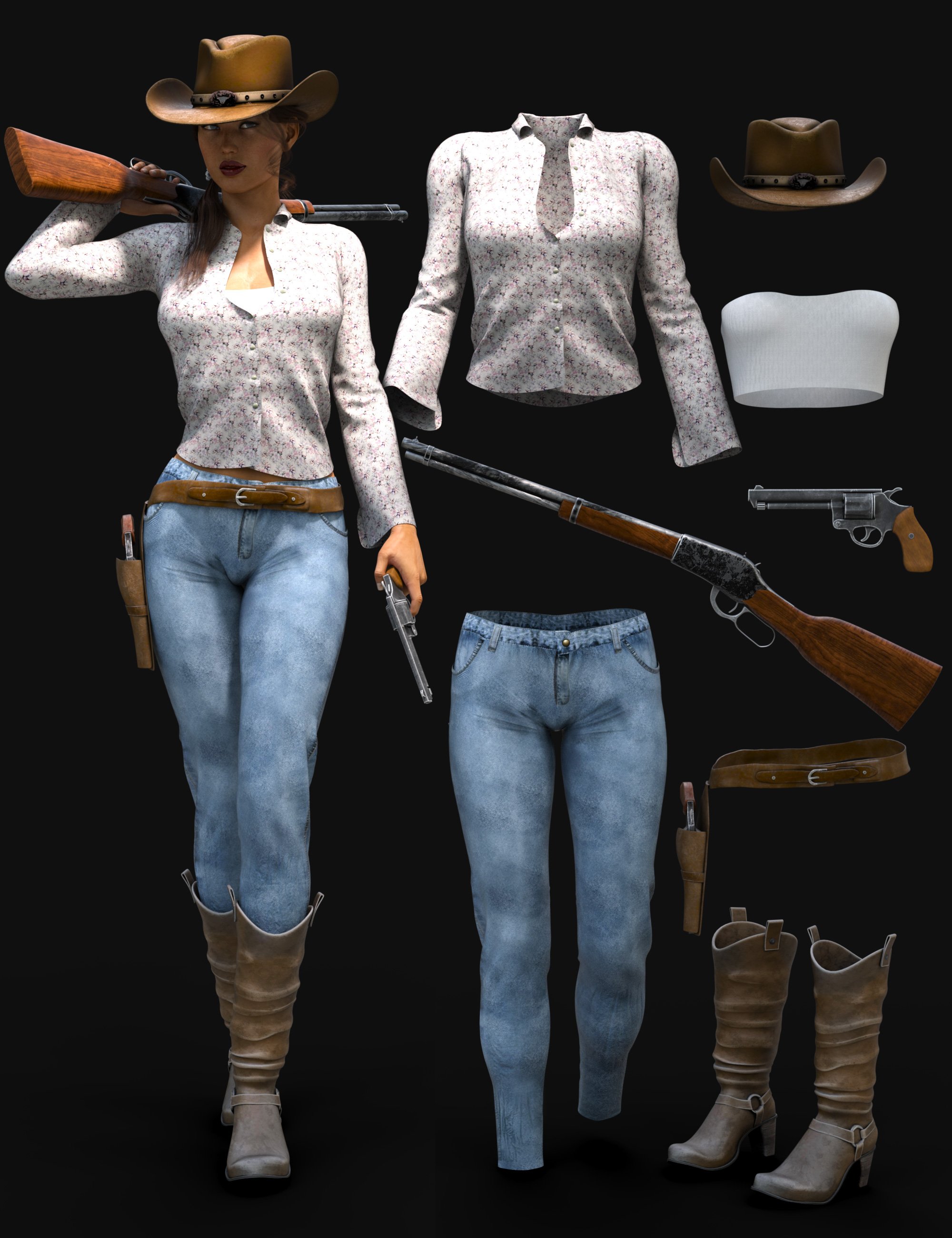 i13 Modern Cowgirl Outfit for the Genesis 3 Female(s) by: ironman13, 3D Models by Daz 3D