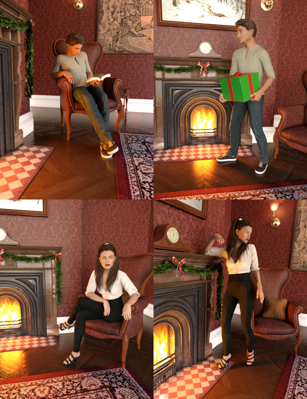 Holiday Nook Poses and Props by: PredatronDiane, 3D Models by Daz 3D