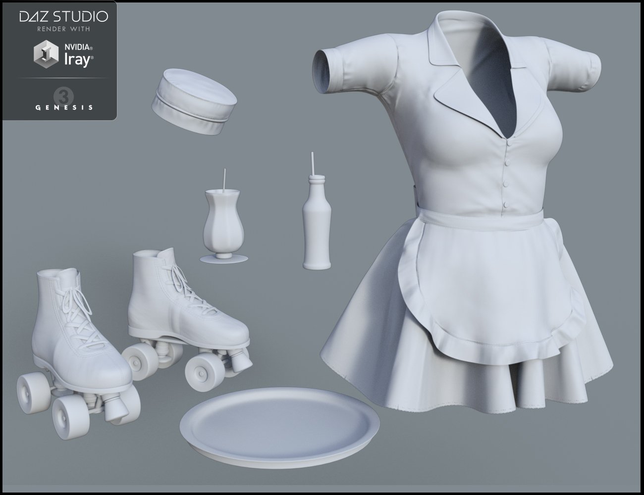 Rolling Diner Waitress Outfit For Genesis 3 Female S Daz 3d