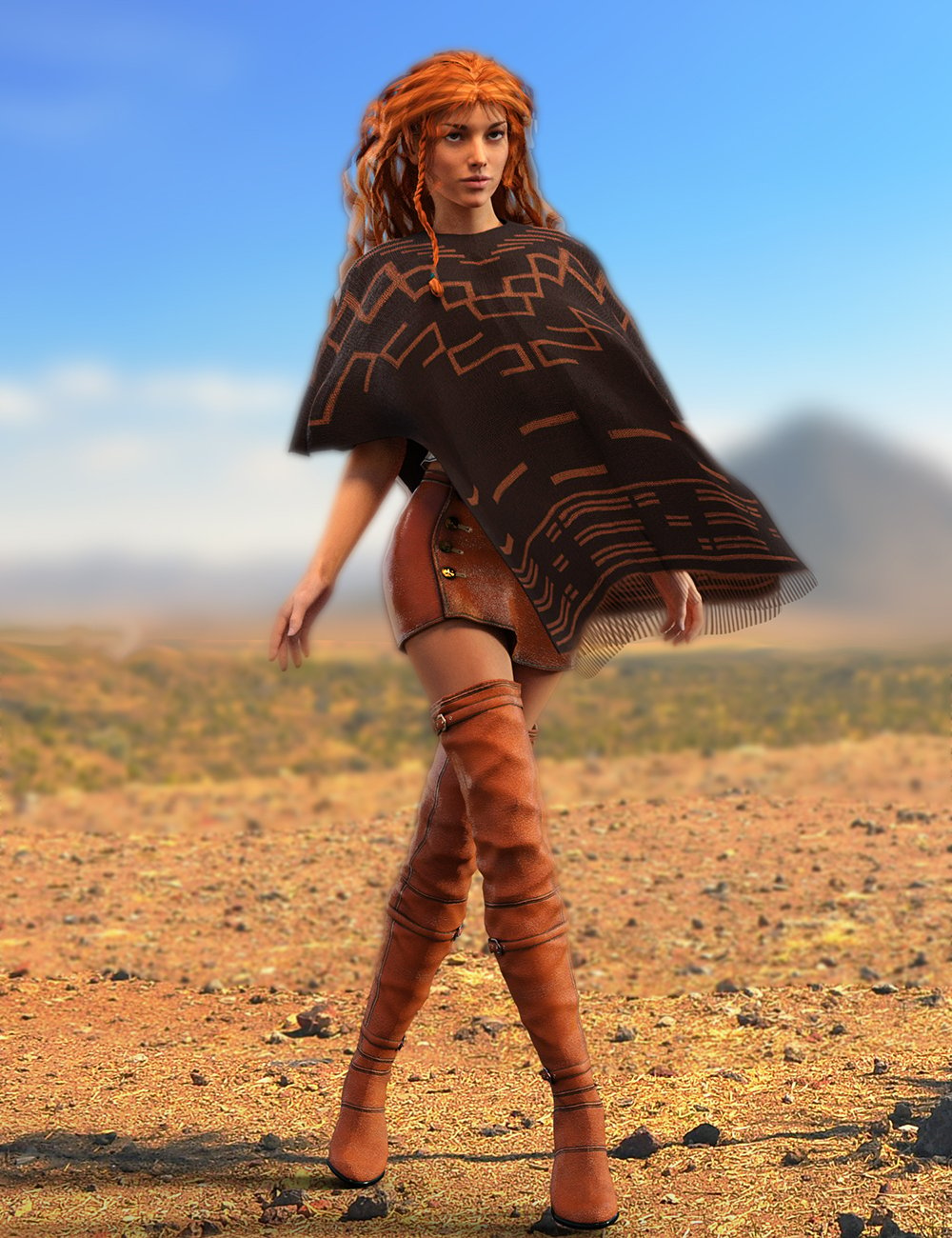 Poncho Girl Outfit for Genesis 3 Female(s) and Victoria 7 by: Meshitup, 3D Models by Daz 3D