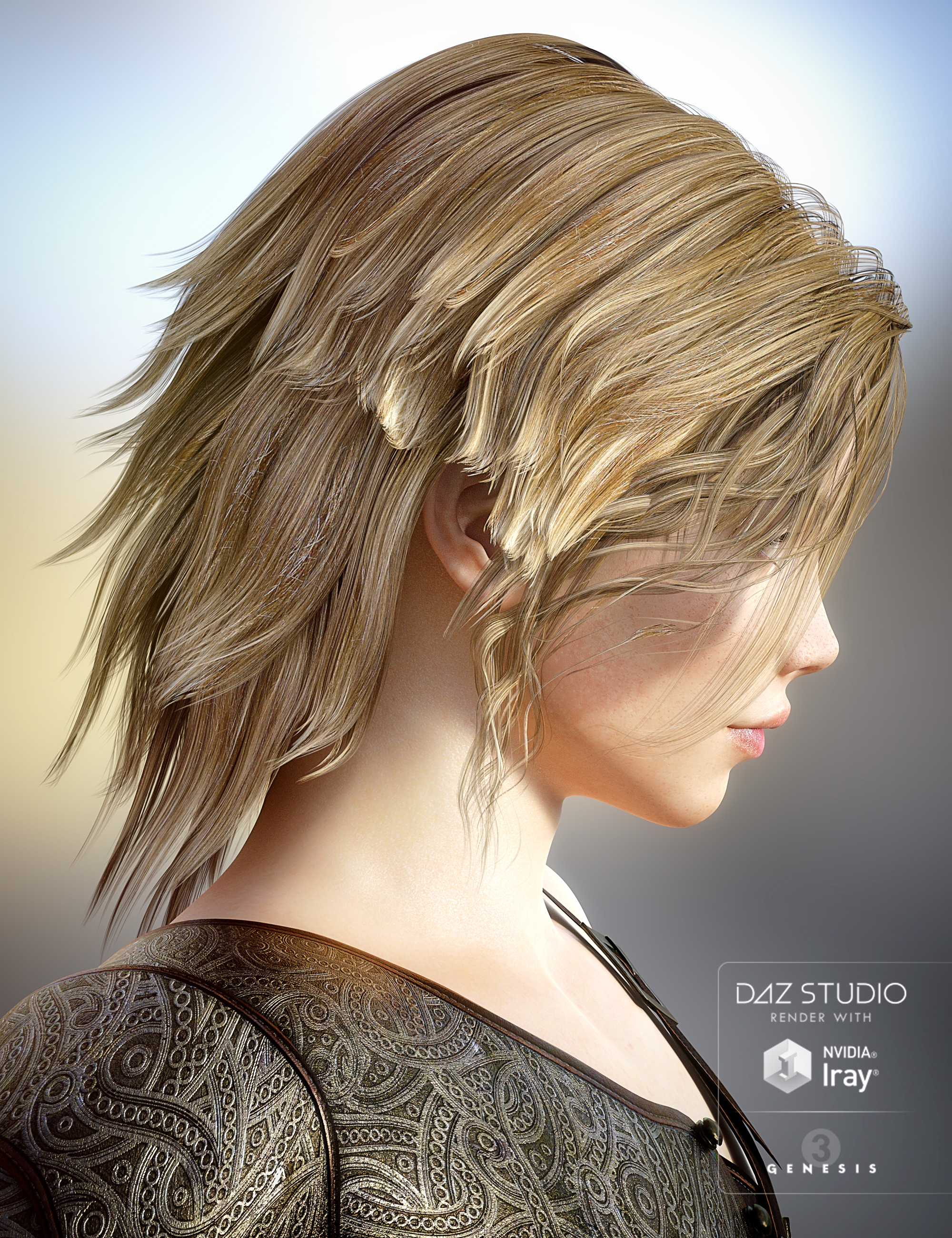 Elven Hair for Genesis 3 Male(s) by: goldtassel, 3D Models by Daz 3D