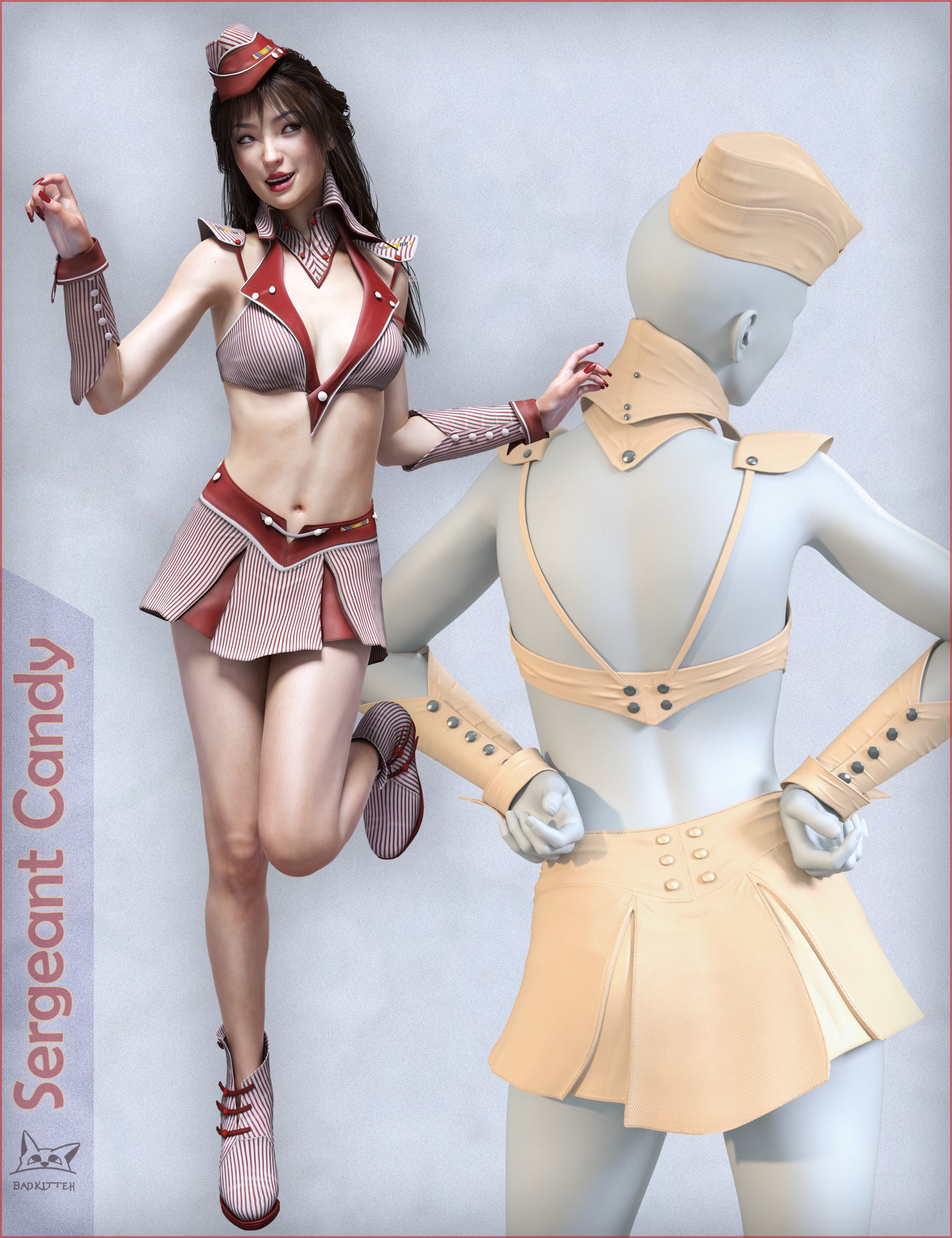 Sergeant Candy Outfit for Genesis 3 Female(s) by: BadKitteh Co, 3D Models by Daz 3D
