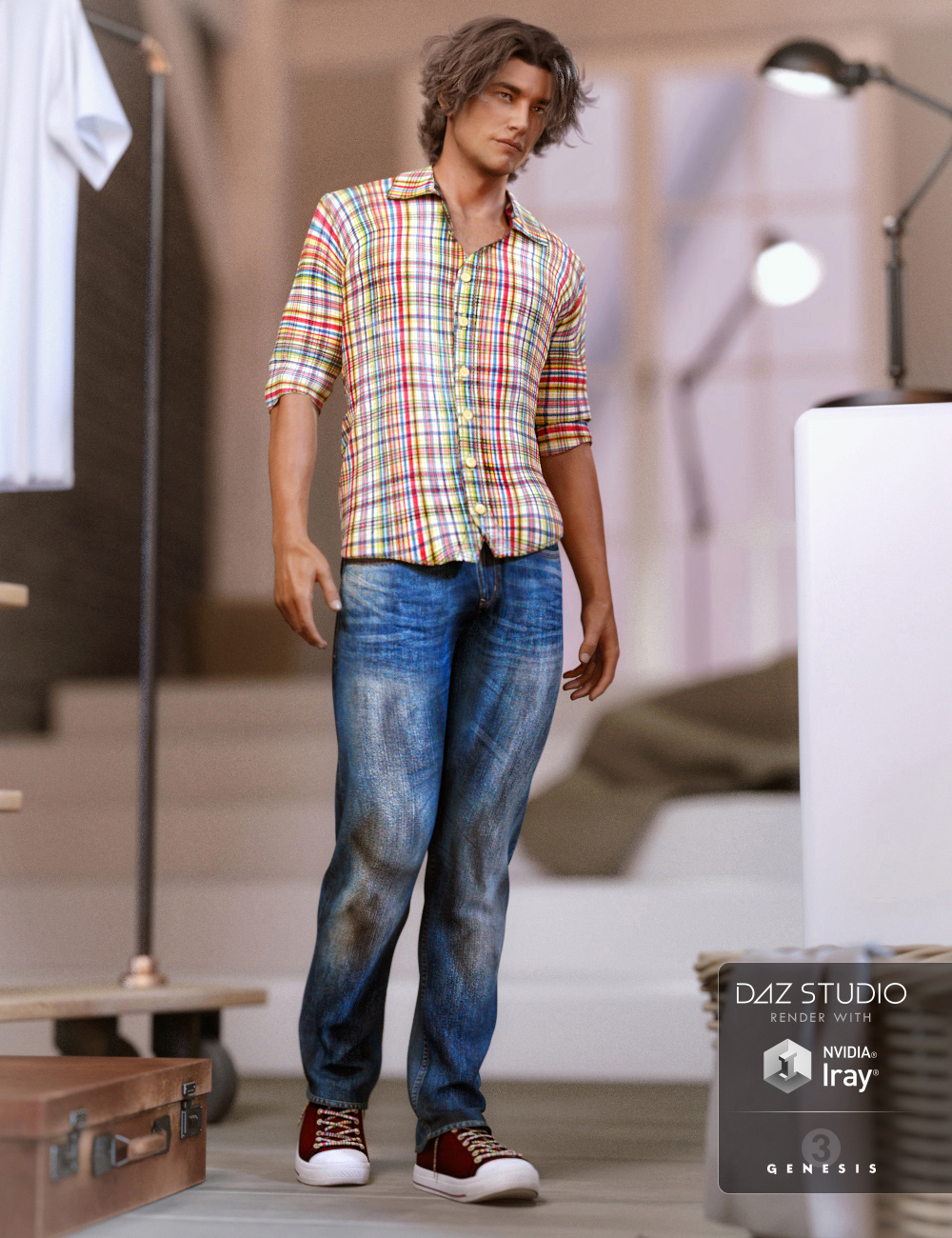 Jeans and Button Up Outfit for Genesis 3 Male(s) by: NikisatezDirtyFairy, 3D Models by Daz 3D
