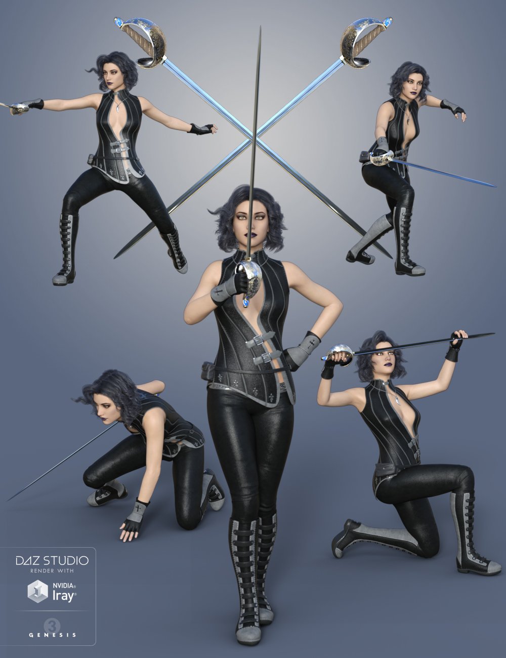 Magna Flux Sabre Poses for Genesis 3 Female(s) and Victoria 7 by: midnight_stories, 3D Models by Daz 3D