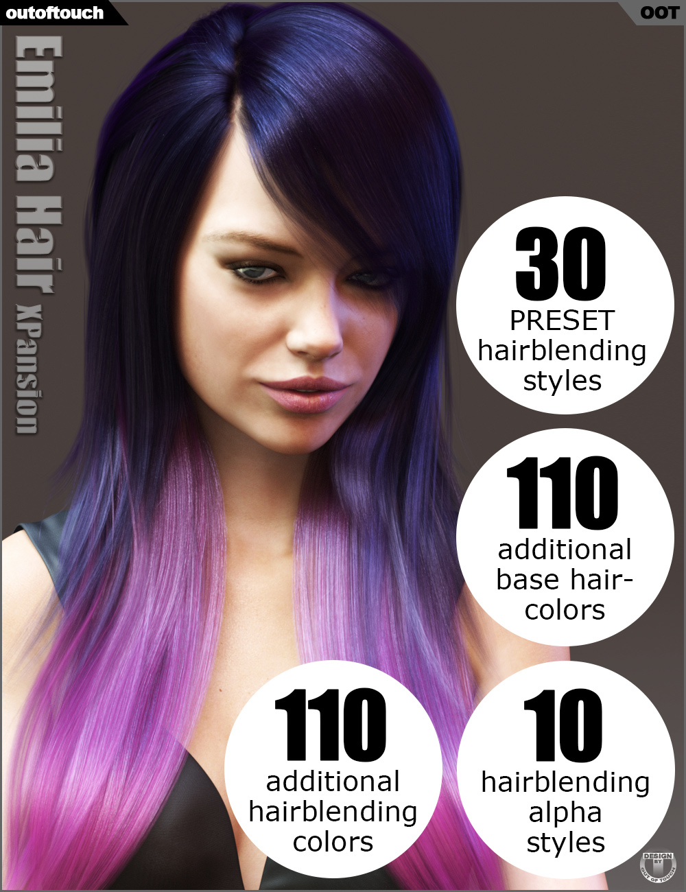 Emilia Hair and OOT Hairblending 2.0 Texture XPansion by: outoftouch, 3D Models by Daz 3D