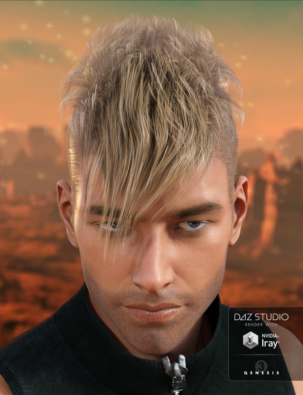 Asher Hair for Genesis 3 Male(s) by: 3DCelebrity, 3D Models by Daz 3D