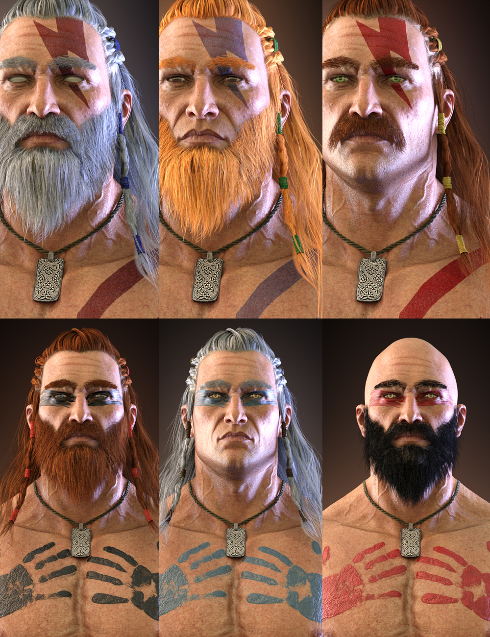Dragonsbane Barbarian Hair and Beard for Genesis 3 Male(s) by: Luthbel, 3D Models by Daz 3D