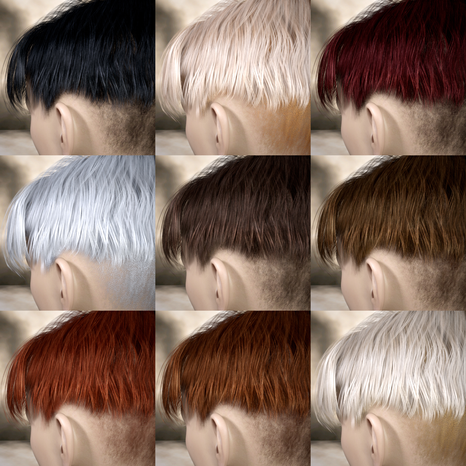 Colors for Bowl Cut Hair by: goldtassel, 3D Models by Daz 3D