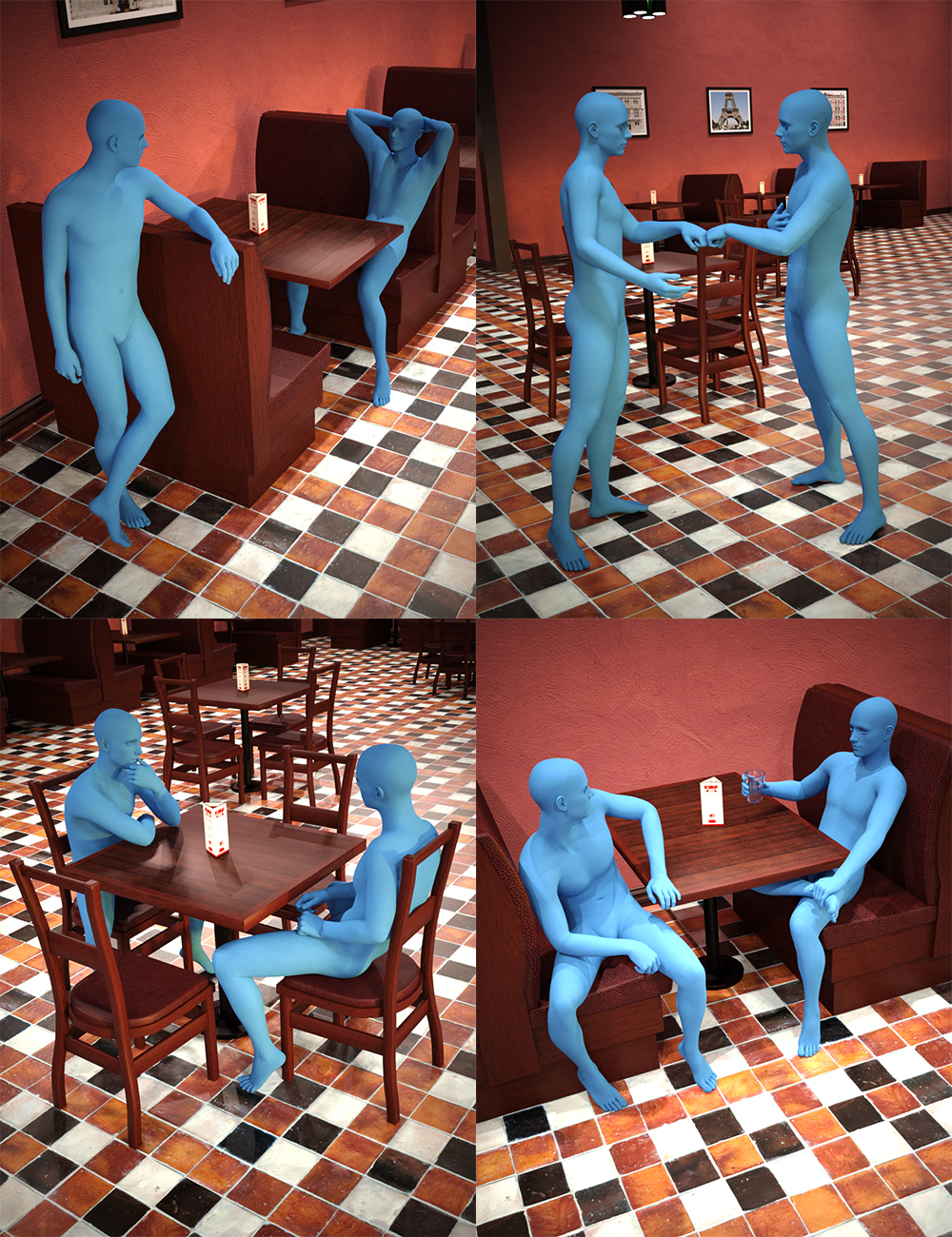 Restaurant Poses Genesis 3 Male & Genesis 3 Female by: lunchlady, 3D Models by Daz 3D