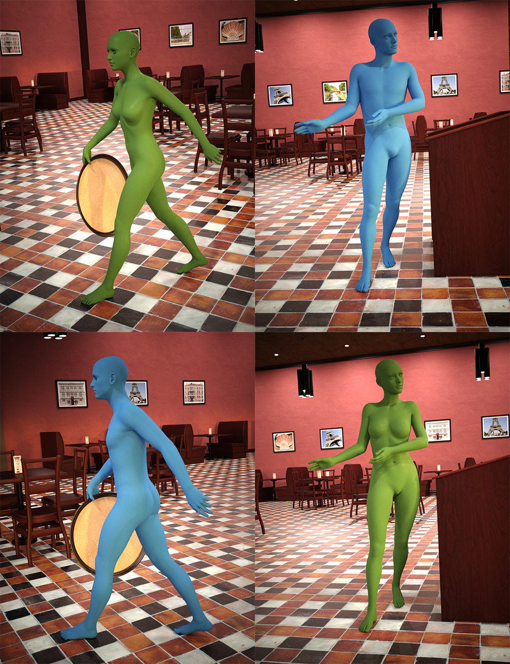 Restaurant Poses Genesis 3 Male & Genesis 3 Female by: lunchlady, 3D Models by Daz 3D