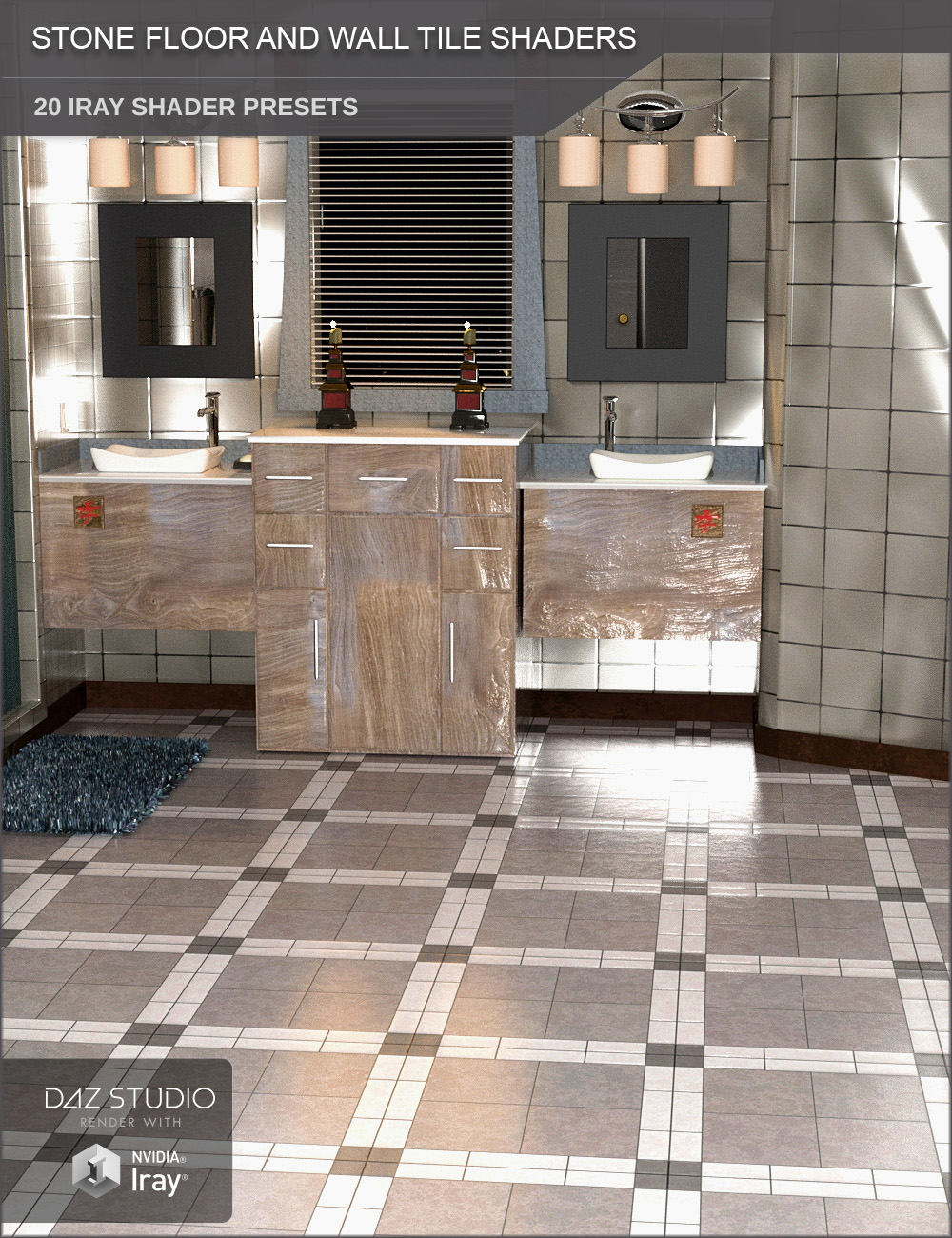 Iray Stone Floor and Wall Tile Shaders and Merchant Resource by: SF-Design, 3D Models by Daz 3D