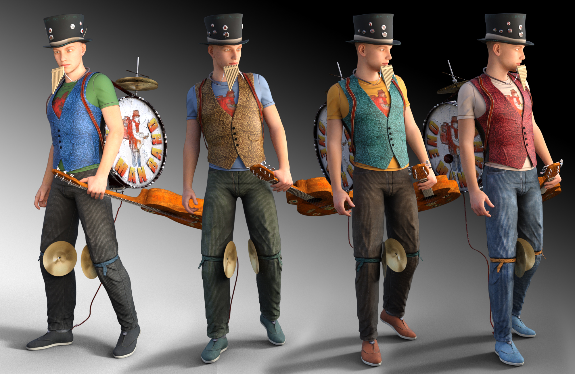 One Man Band for Genesis 3 Male(s) by: Meshitup, 3D Models by Daz 3D