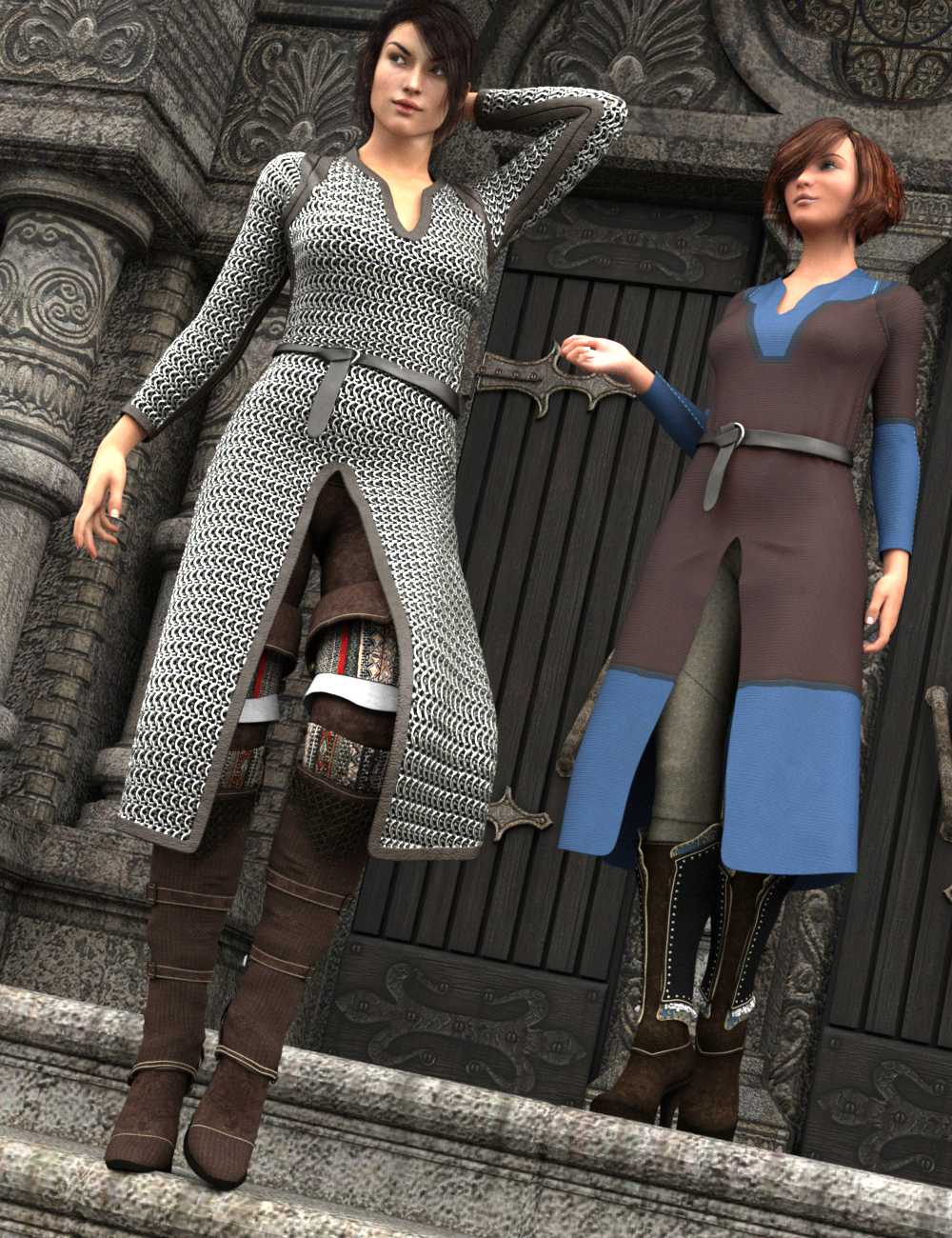 Tunics and Maille Outfits for Genesis 3 Female(s) by: Valandar, 3D Models by Daz 3D