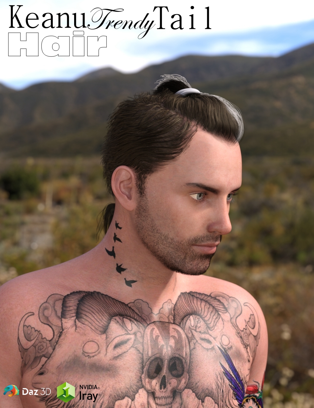 Keanu Trendy Tail Hair for Genesis 3 Male(s) by: Neftis3D, 3D Models by Daz 3D