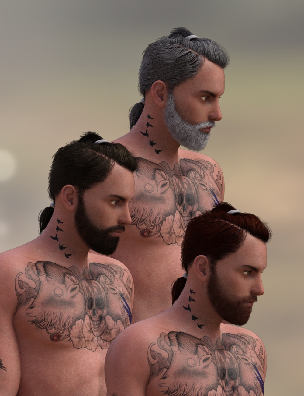 Keanu Trendy Tail Hair for Genesis 3 Male(s) by: Neftis3D, 3D Models by Daz 3D