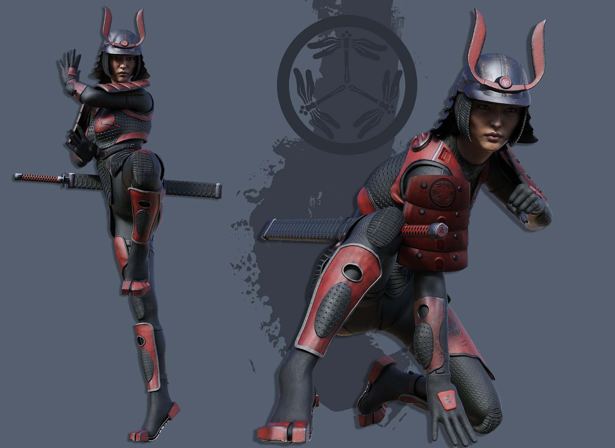 Sci-fi Samurai Outfit for Genesis 3 Female(s) by: The AntFarm, 3D Models by Daz 3D