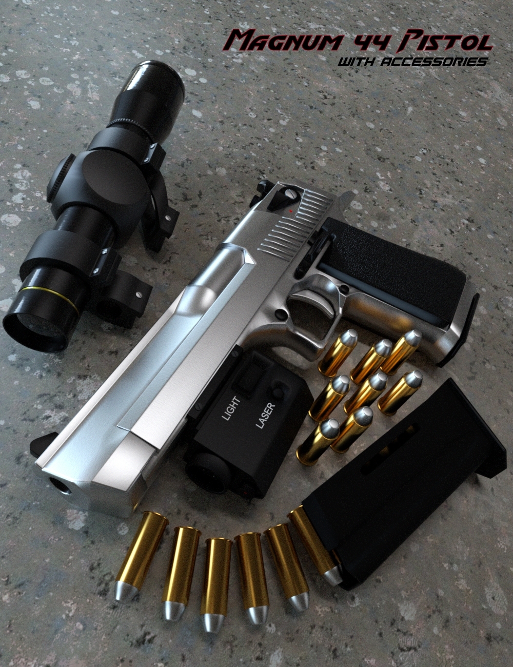 Magnum 44 Pistol with Accessories by: Mattymanx, 3D Models by Daz 3D
